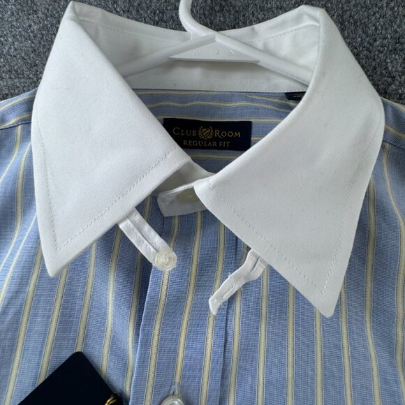 NWT Club Room Men’s 15.5 32/33 Striped Blue Yellow White Collar Button Up Shirt - Picture 10 of 13